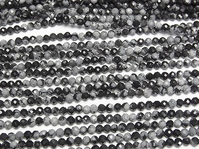 【動画】【素晴らしい輝き】スノーフレークオブシディアン ラウンドカット3mm 1連(約37cm) サムネイル3