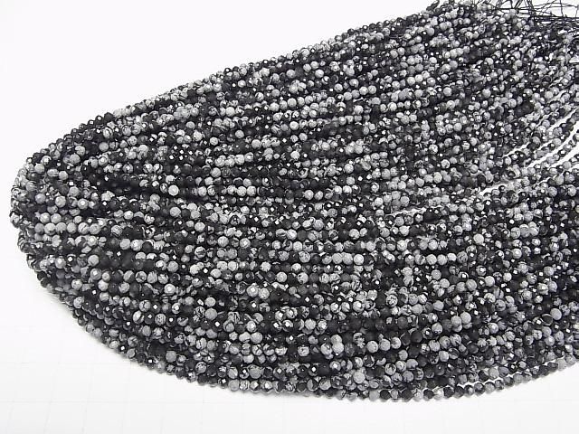 【動画】【素晴らしい輝き】スノーフレークオブシディアン ラウンドカット3mm 1連(約37cm) サムネイル4