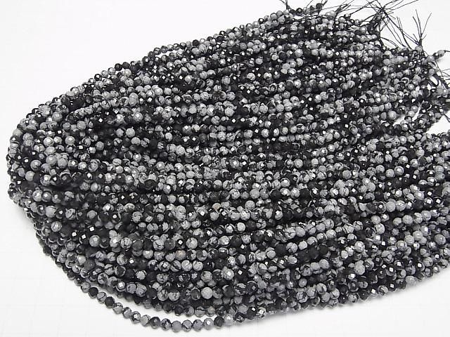 【動画】【素晴らしい輝き】スノーフレークオブシディアン ラウンドカット4mm 1連(約37cm) サムネイル4