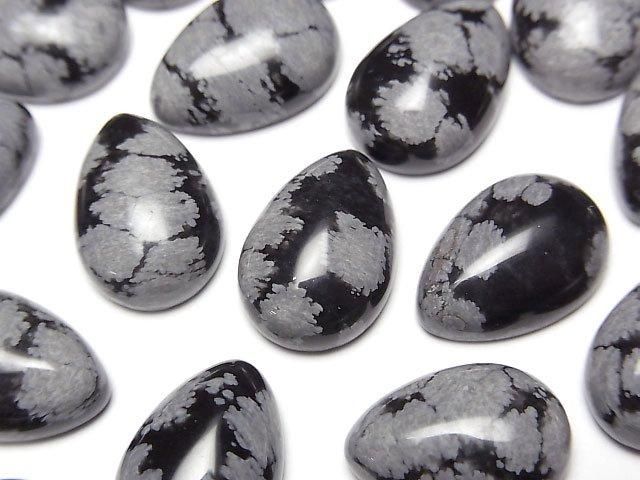 【動画】スノーフレークオブシディアン ペアシェイプ カボション14×10mm 3個の画像