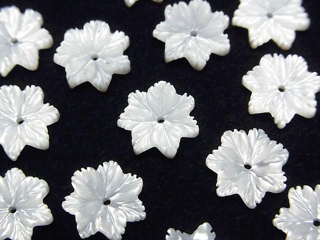 【動画】高品質ホワイトシェル(白蝶貝)AAA フラワー 10mm 中央穴 3個の画像