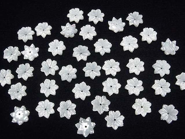 【動画】高品質ホワイトシェル(白蝶貝)AAA フラワー 10mm 中央穴 3個 サムネイル4