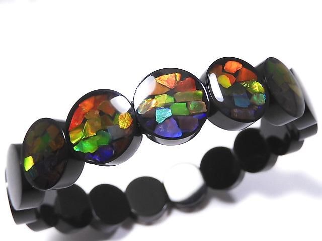 【動画】【1点もの】宝石質アンモライトAAA 2つ穴オーバル12×11.5×4.5mm 1連(ブレス) NO.2の画像