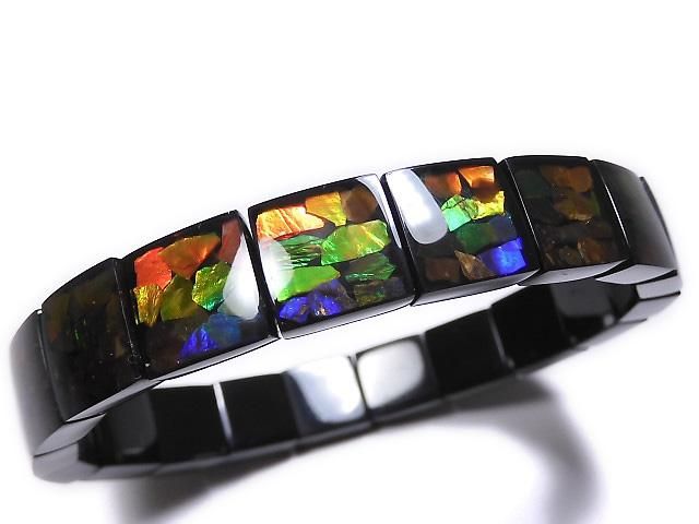 【動画】【1点もの】宝石質アンモライトAAA 2つ穴スクエア12×11.5×4.5mm 1連(ブレス) NO.5の画像