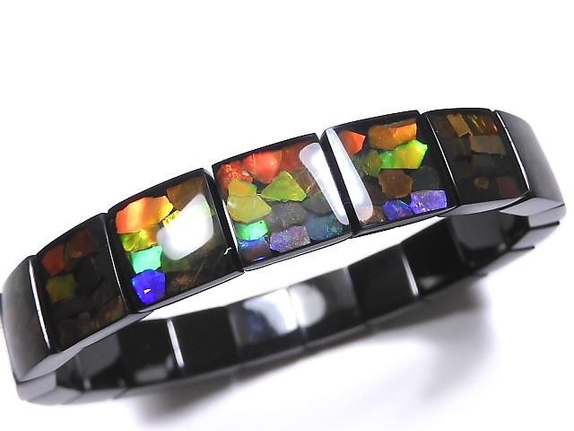 【動画】【1点もの】宝石質アンモライトAAA 2つ穴スクエア12×11.5×4.5mm 1連(ブレス) NO.6の画像