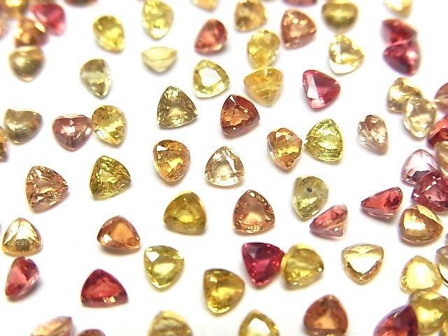 【動画】宝石質イエロー~レッドサファイアAAA ルース トライアングルファセットカット3×3mm 5粒の画像