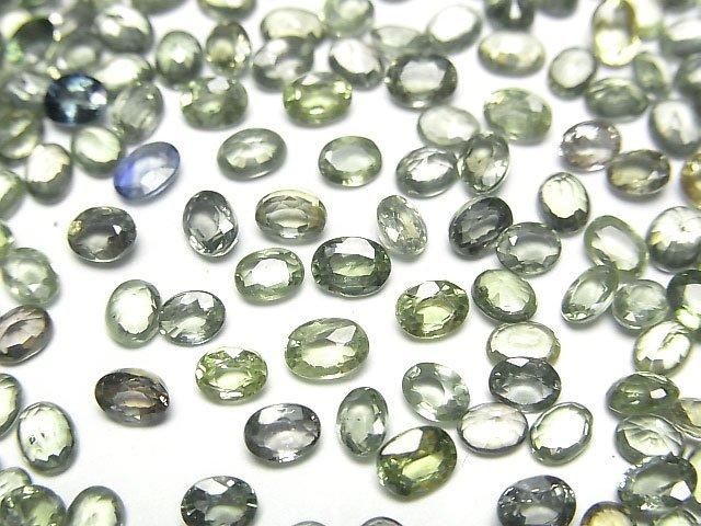 【動画】宝石質グリーンサファイアAAA ルース オーバルファセットカット4×3mm 3粒の画像