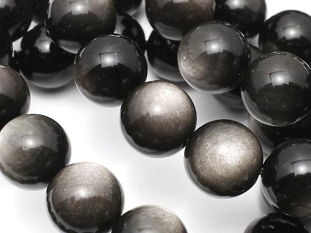 【動画】シルバーオブシディアンAAA ラウンド12mm 1連(ブレス)の画像