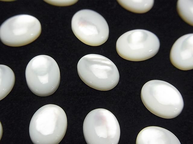 【動画】高品質ホワイトシェル(白蝶貝)AAA オーバル カボション9×7mm 5個の画像