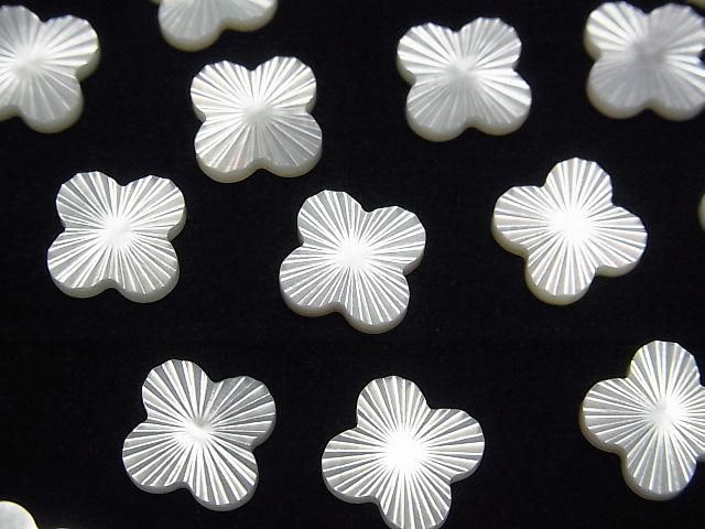 【動画】高品質ホワイトシェル(白蝶貝)AAA フラワーモチーフ(カット入り)10×10×2mm 1個の画像