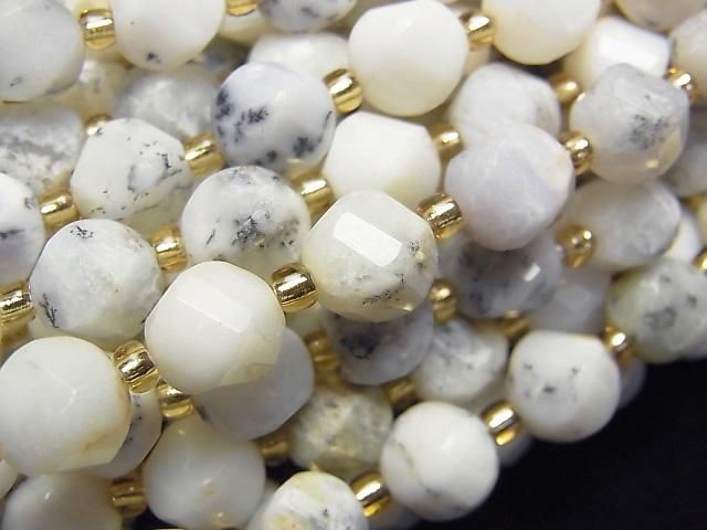 【動画】【素晴らしい輝き】デンドライトオパール ツイスト×多面カット8×7×7mm 1連(約36cm)の画像