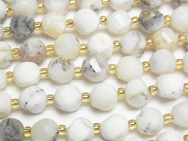 【動画】【素晴らしい輝き】デンドライトオパール ツイスト×多面カット8×7×7mm 1連(約36cm) サムネイル2