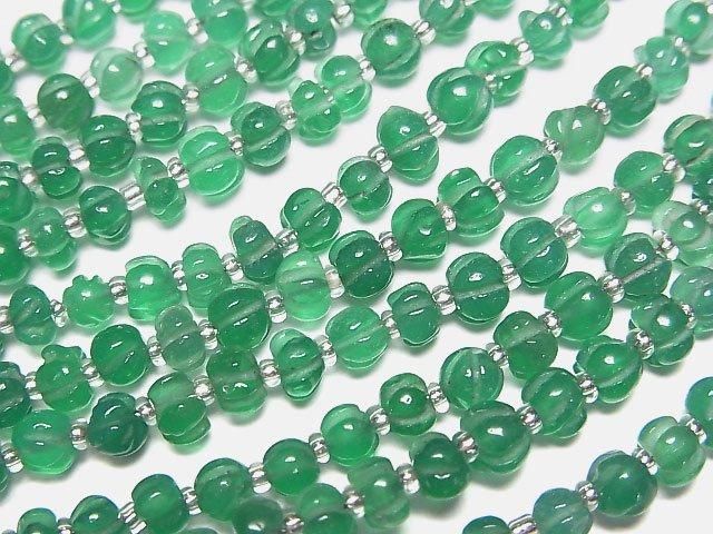 【動画】グリーンオニキスAA++ パンプキンカット4×4×3.5mm 1連(約13cm)の画像