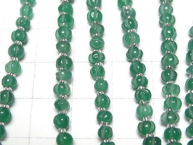 【動画】グリーンオニキスAA++ パンプキンカット4×4×3.5mm 1連(約13cm) サムネイル2