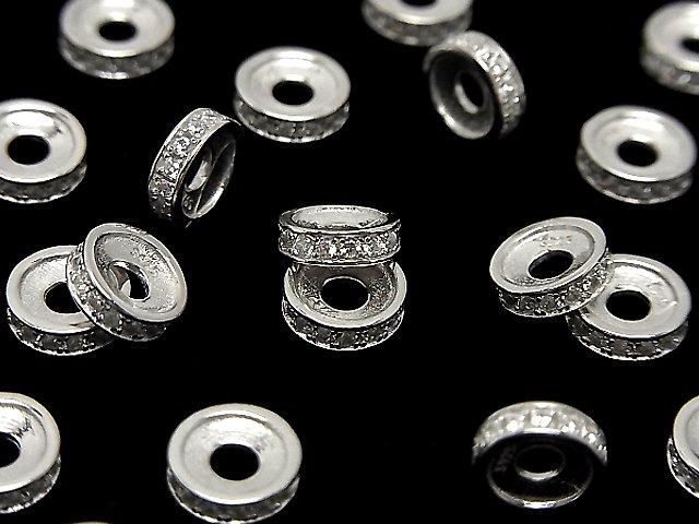 Silver925 ロンデル7.5×7.5×2.5mm(CZ付) ロジウム 2個の画像