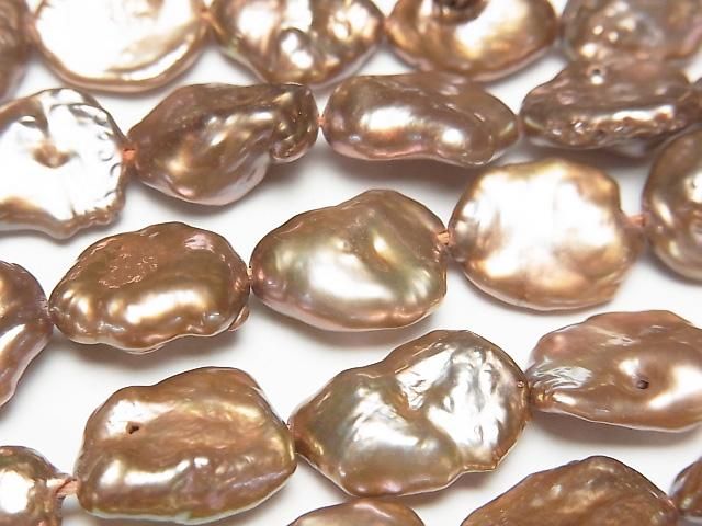 【動画】淡水真珠 ケシパールAA バロック10~15mm ブロンズゴールド 1連(約37cm)の画像