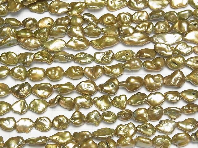 【動画】淡水真珠 ケシパールAA バロック9~17mm オリーブグリーン 1連(約37cm) サムネイル3