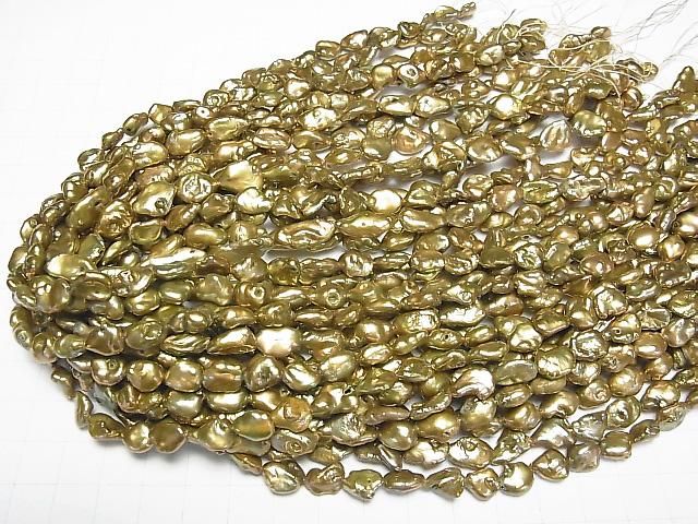 【動画】淡水真珠 ケシパールAA バロック9~17mm オリーブグリーン 1連(約37cm) サムネイル4