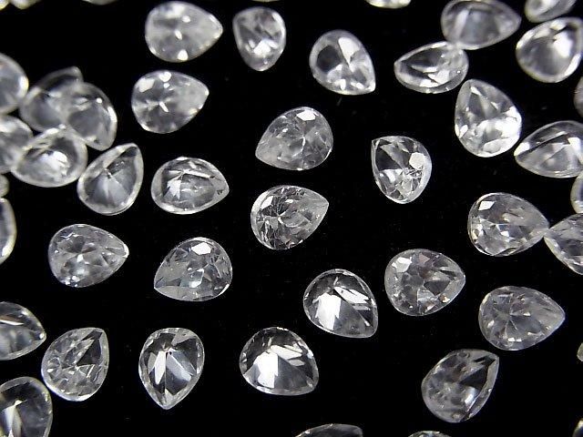【動画】宝石質天然ホワイトジルコンAAA ルース ペアシェイプファセットカット5×4mm 5粒の画像
