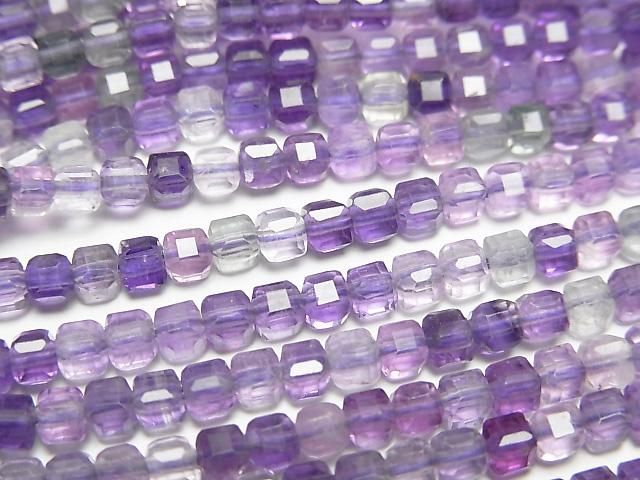 【動画】【素晴らしい輝き】マルチカラーフローライトAAA- キューブカット3×3×3mm 1連(約37cm)の画像