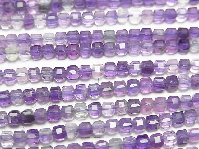 【動画】【素晴らしい輝き】マルチカラーフローライトAAA- キューブカット3×3×3mm 1連(約37cm) サムネイル2