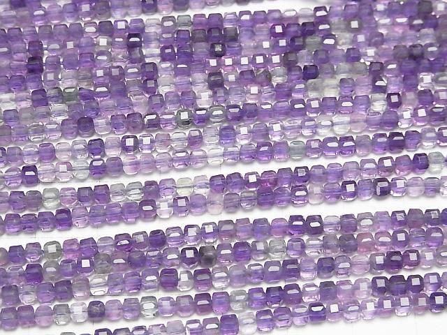 【動画】【素晴らしい輝き】マルチカラーフローライトAAA- キューブカット3×3×3mm 1連(約37cm) サムネイル3