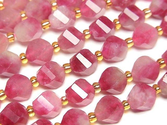 【動画】【素晴らしい輝き】レッドジェード ツイスト×多面カット8×7×7mm 1連(約33cm)の画像