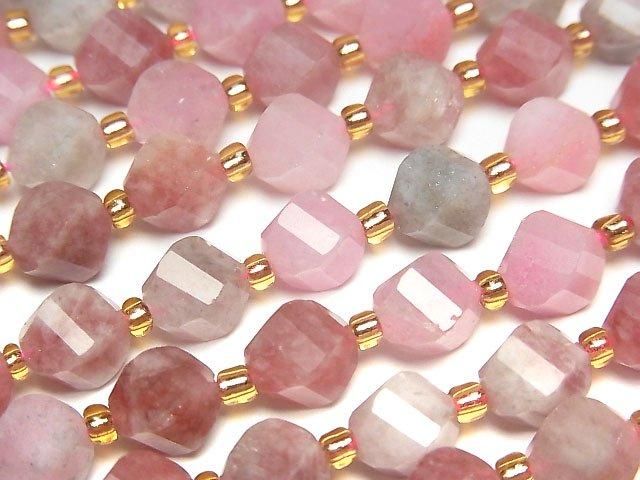 【動画】【素晴らしい輝き】マルチカラージェード ツイスト×多面カット8×7×7mm 1連(約33cm)の画像