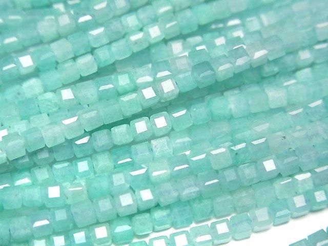 【動画】【素晴らしい輝き】アマゾナイトシリカAA++ キューブカット2.5×2.5×2.5mm 1連(約37cm)の画像