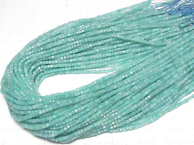 【動画】【素晴らしい輝き】アマゾナイトシリカAA++ キューブカット2.5×2.5×2.5mm 1連(約37cm) サムネイル4