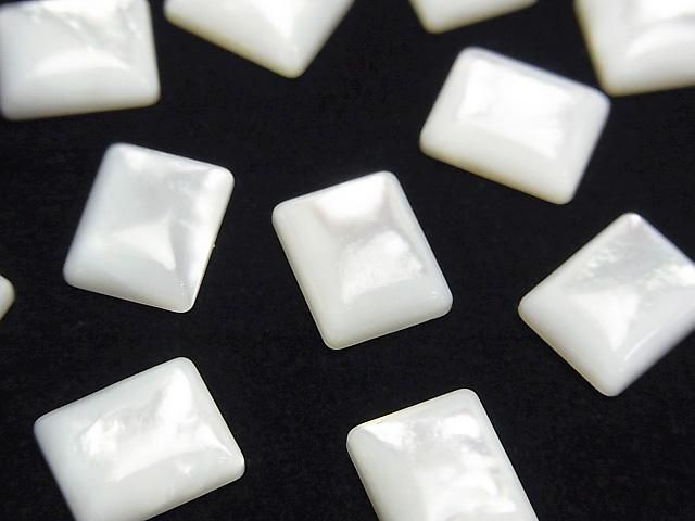 【動画】高品質ホワイトシェル(白蝶貝)AAA レクタングル カボション10×8mm 4個の画像