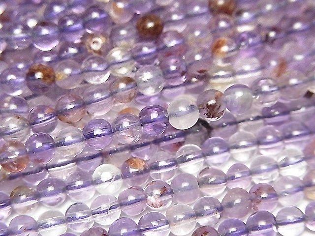 【動画】カコクセナイトインクォーツ ラウンド4mm アメジストカラー 1連(約38cm)の画像