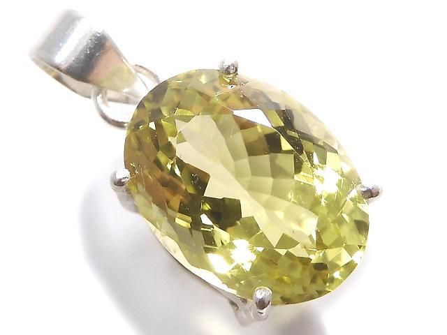 【動画】【1点もの】宝石質レモンクォーツAAA ファセットカットペンダントトップ SILVER925製 NO.41の画像