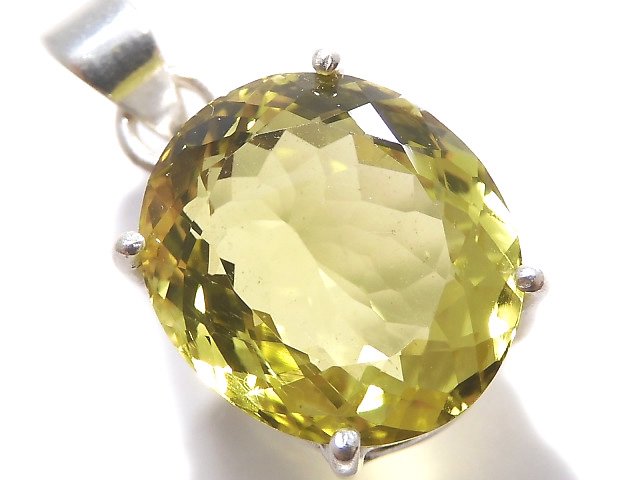【動画】【1点もの】宝石質レモンクォーツAAA ファセットカットペンダントトップ SILVER925製 NO.46の画像