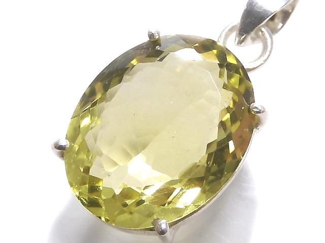 【動画】【1点もの】宝石質レモンクォーツAAA ファセットカットペンダントトップ SILVER925製 NO.50の画像