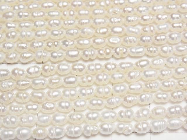 【動画】淡水真珠AA 縞入りライス4×3×3mm ホワイト 1連(約33cm) サムネイル2