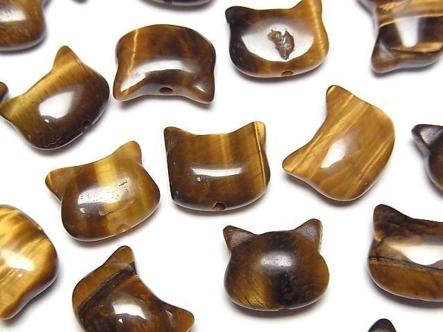 【動画】イエロータイガーアイAA++ 猫モチーフ10×12mm 【貫通穴】 3個の画像