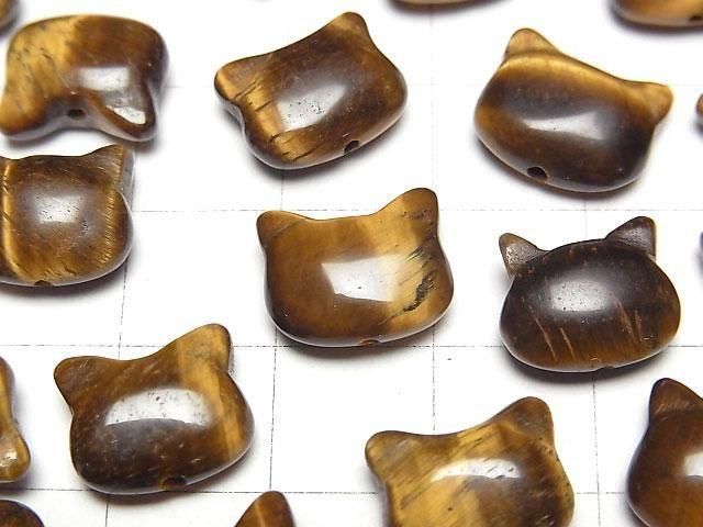 【動画】イエロータイガーアイAA++ 猫モチーフ10×12mm 【貫通穴】 3個 サムネイル2