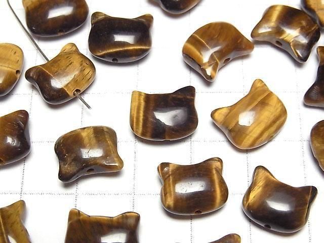 【動画】イエロータイガーアイAA++ 猫モチーフ10×12mm 【貫通穴】 3個 サムネイル3
