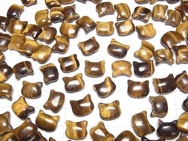 【動画】イエロータイガーアイAA++ 猫モチーフ10×12mm 【貫通穴】 3個 サムネイル4