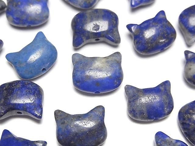 【動画】ラピスラズリAA 猫モチーフ10×13mm 【貫通穴】 3個の画像