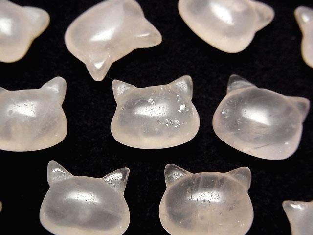【動画】ローズクォーツAA+ 猫モチーフ10×12mm 【片穴(裏面)】 3個の画像