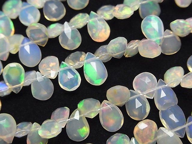 【動画】宝石質エチオピア産オパールAAA ペアシェイプ ブリオレットカット 【Sサイズ】 半連/1連(約16cm)の画像