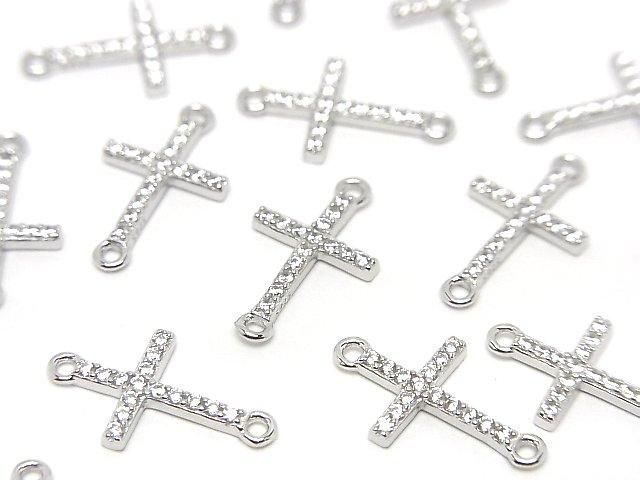 Silver925 クロス15×8.5×1.5mm 両カンチャーム(CZ付) 【ロジウム】 1個の画像