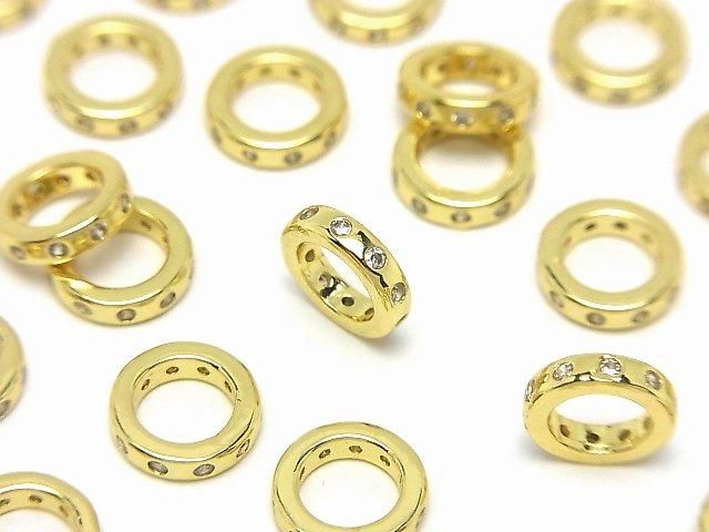 メタルパーツ ロンデル8×8×2mm ゴールドカラー(CZ付) 2個の画像
