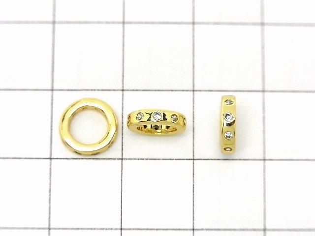 メタルパーツ ロンデル8×8×2mm ゴールドカラー(CZ付) 2個 サムネイル2