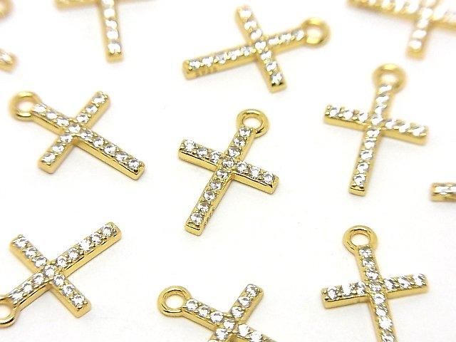 Silver925 クロス13.5×8.5×1.5mm チャーム(CZ付) 【18KGP】 1個の画像