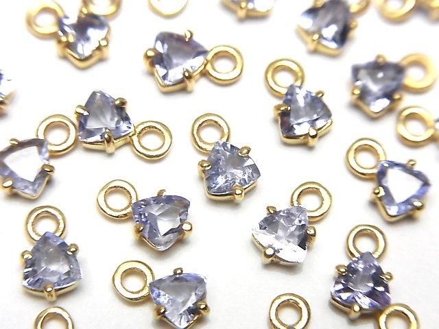 【動画】宝石質タンザナイトAAA- 枠留めトライアングルファセットカット4×4mm 18KGP 1個の画像