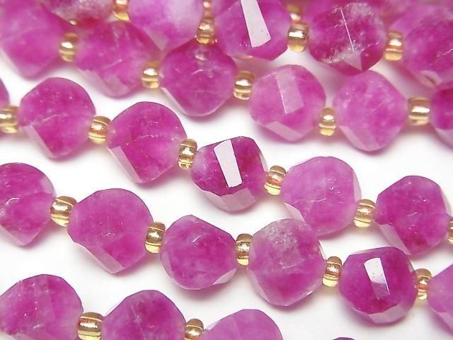 【動画】【素晴らしい輝き】ピンクカラージェード ツイスト×多面カット8×7×7mm 1連(約34cm)の画像
