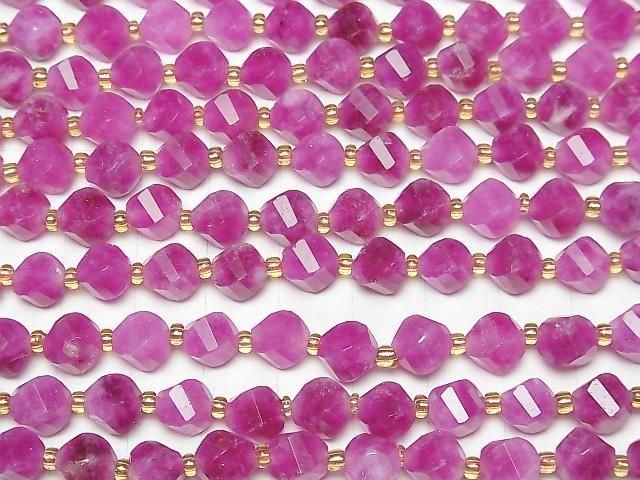 【動画】【素晴らしい輝き】ピンクカラージェード ツイスト×多面カット8×7×7mm 1連(約34cm) サムネイル3